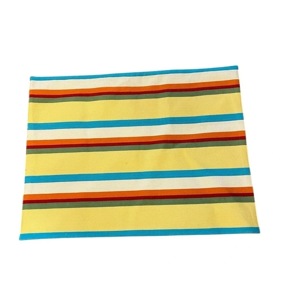 NEW TAG LTD Set of 4 Yellow/Turquoise Striped Cotton LARGE Placemats & Napkins